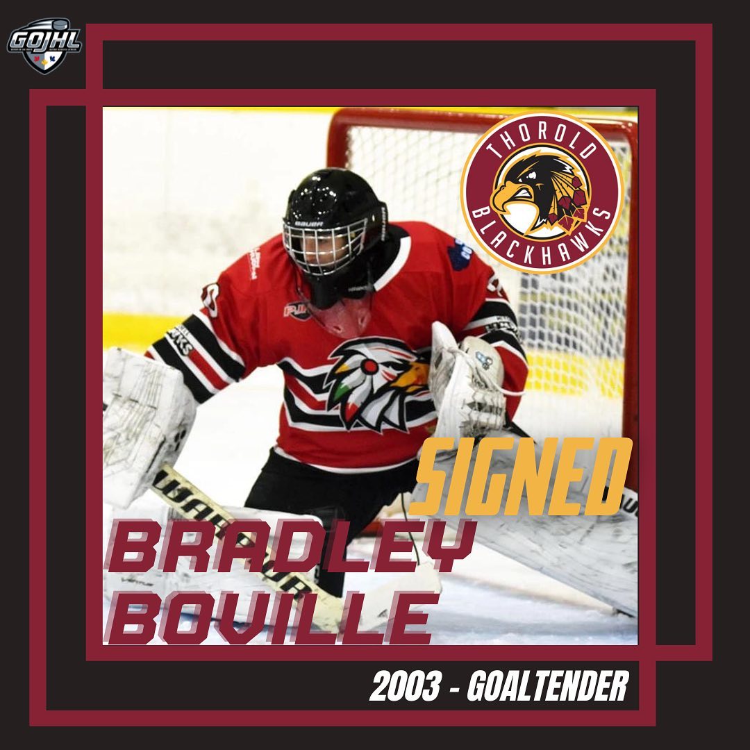 The Blackhawks are proud to announce the signing of Goaltender Bradley Boville. Bradley joins us after a season in the PJHL with the Mitchell Hawks where he posted tremendous numbers. Welcome to the Blackhawks Bradley! @bradleyboville